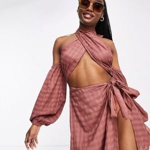 Asos cross neck back beach dress(chocolate)